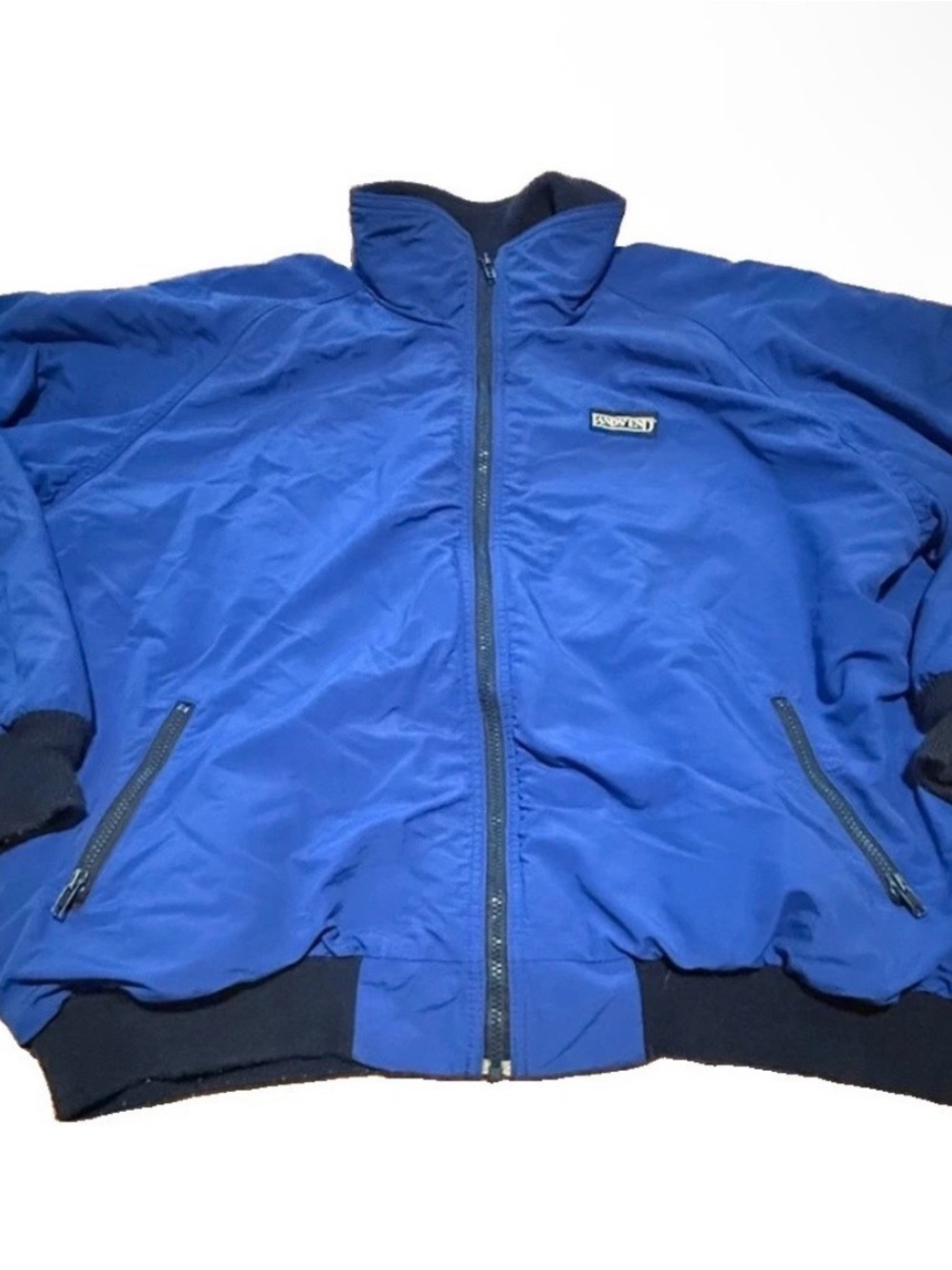 Vintage Lands End Blue Full Zip Fleece Lined Squall Bomber Jacket Men XL